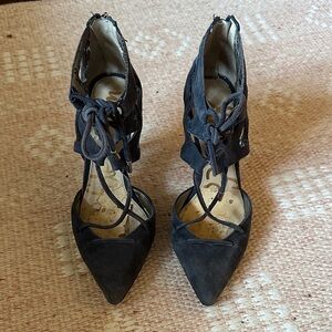Sam Edelman Navy Blue suede Lace-Up Heels 6.5